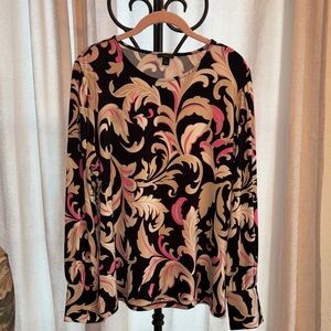 Ann Taylor Black, Pink and Cream Patterned Blouse Women's Sz Extra Large